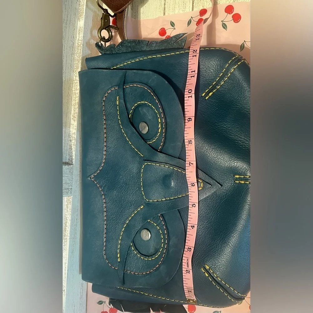 Owl Design Blue Leather messenger Bag